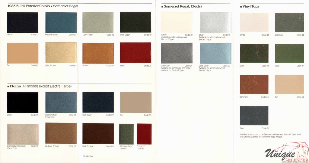 1985 Buick Electra Somerset Regal Exterior Paint Chart Page 3